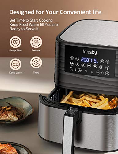 Innsky Freidora sin Aceite 1700W, 5,5L Freidora Aire Caliente con 7 Programas, Air Fryer con Función de Precalentar, Descongelar, Mantener Caliente y Cronometrar, con Recetas, Pantalla LED Táctil