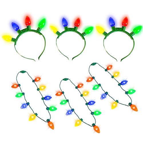 JOYIN 6 Piezas Diadema y Collar con Luces LED de Navidad con 6 Modos de Intermitencia, Accesorios para Suministros de Fiesta de Navidad