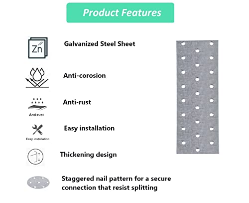 Juego de 10 unidades de 100 x 40 x 2 mm Planas de conexión perforadas para reparación de unión de madera, conectores galvanizados