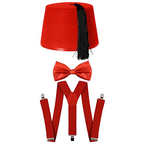 Juego de accesorios para vestido de novia con texto en inglés «Fez» + corbata + tirantes + lazo rojo