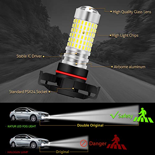 KATUR PSX24W Bombillas de luz antiniebla LED 80W 3000LM 6500K Xenón Blanco con proyector para Conducir Luces de circulación Diurna DRL o Luces antiniebla (Paquete de 2)