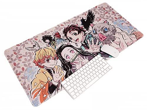 Kimetsu no Yaiba - Alfombrilla de ratón para videojuegos, tamaño XXL, 80 x 40 cm, diseño: Nezuko, Tanjiro y amigos