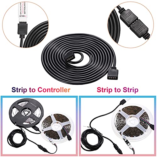 Kit de 6 Cables de Extensión RGB de 4 Pines Conector de Tira de LED Cable de Puente de Tira sin Soldadura con 12 Pines Conectores para 5050 3528 RGB (Negro, 1,6 FT, 3,3 FT, 6,6 FT)