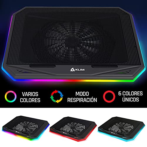 KLIM K21 Base de refrigeración para portátiles RGB - 11" a 17" + Refrigeración para Portátil Gaming + Ventilador USB + Estable y silenciosa + Compatible con Mac y PS4 + New 2022