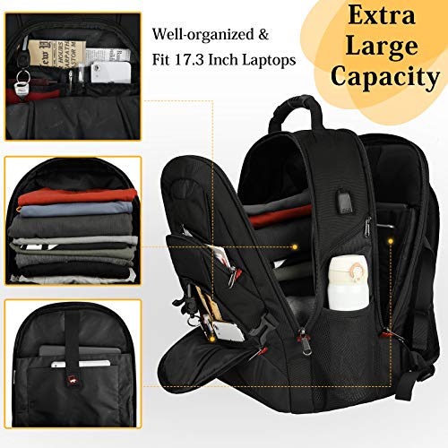 KTMOUW Mochila Portatil 17.3 Pulgadas Hombre Impermeable Mochilas Puerto USB 17 Pulgadas Trabajo Ordenador Viaje Negocio Multifuncional Mochila Daypacks Negro-17.3inch