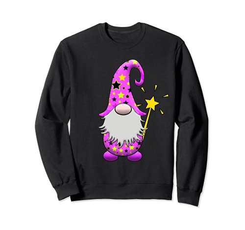 Lindo mago gnomo mago varita mágica estrellas púrpura Sudadera