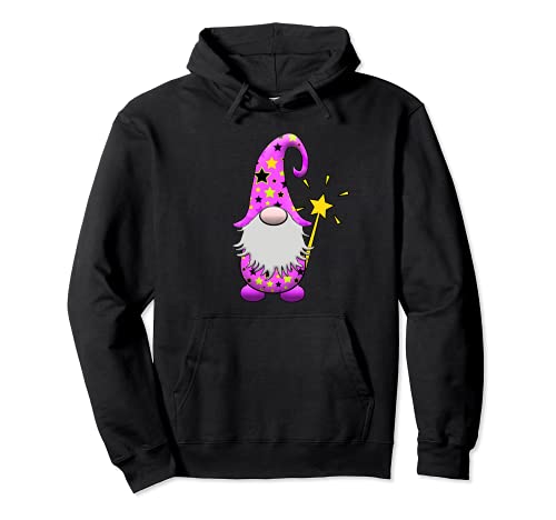 Lindo mago gnomo mago varita mágica estrellas púrpura Sudadera con Capucha