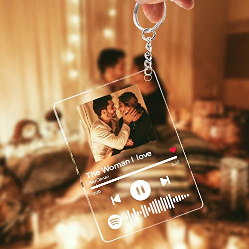 Llavero de Placa Spotify Foto Personalizado | Cristal Spotify Cancion Personalizada | Arte de Vidrio Metacrilato Tablero Musical Personalizado| Regalos Personalizados para Novio Novia