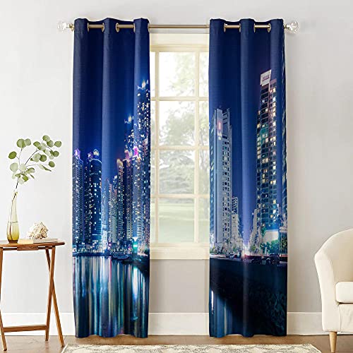 LWXBJX Opacas Cortinas Dormitorio - Azul Luces Lago - Impresión 3D Aislantes de Frío y Calor 90% Opacas Cortinas - 140 x 160 cm - Salon Cocina Habitacion Niño Moderna Decorativa