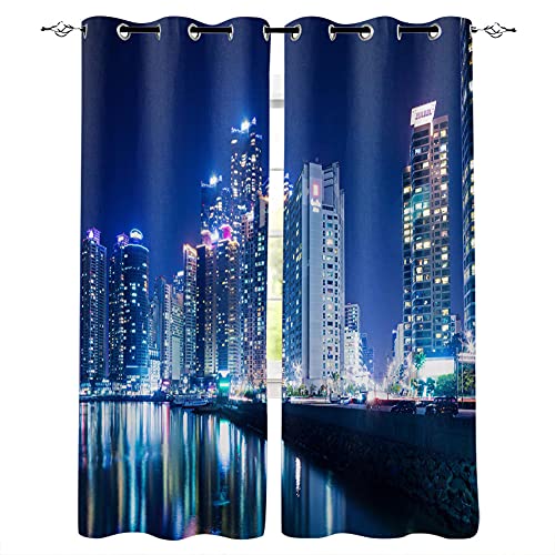 LWXBJX Opacas Cortinas Dormitorio - Azul Luces Lago - Impresión 3D Aislantes de Frío y Calor 90% Opacas Cortinas - 140 x 160 cm - Salon Cocina Habitacion Niño Moderna Decorativa