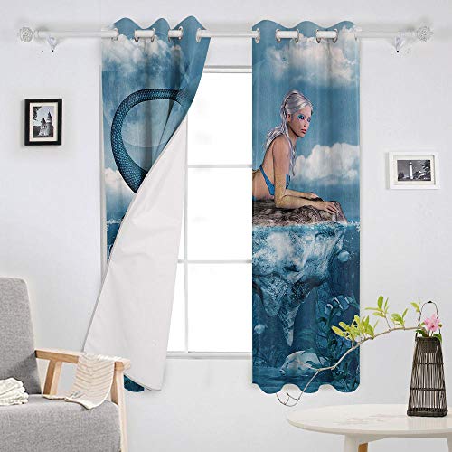 LWXBJX Opacas Cortinas Dormitorio - Azul Sirena Creativo - Impresión 3D Aislantes de Frío y Calor 90% Opacas Cortinas - 280 x 260 cm - Salon Cocina Habitacion Niño Moderna Decorativa