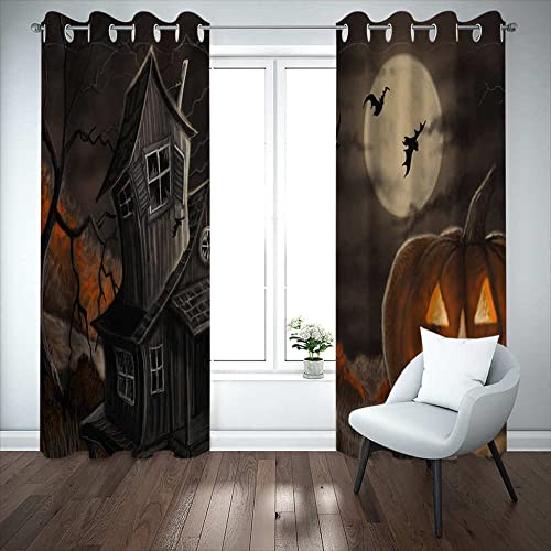 LWXBJX Opacas Cortinas Dormitorio - Horror Castillo Cabeza de Calabaza - Impresión 3D Aislantes de Frío y Calor 90% Opacas Cortinas - 200 x 214 cm - Salon Cocina Habitacion Niño Moderna Decorativa