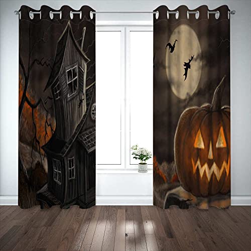 LWXBJX Opacas Cortinas Dormitorio - Horror Castillo Cabeza de Calabaza - Impresión 3D Aislantes de Frío y Calor 90% Opacas Cortinas - 200 x 214 cm - Salon Cocina Habitacion Niño Moderna Decorativa