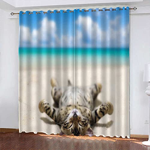 LWXBJX Opacas Cortinas Dormitorio - Lindo Gatito Animal - Impresión 3D Aislantes de Frío y Calor 90% Opacas Cortinas - 200 x 160 cm - Salon Cocina Habitacion Niño Moderna Decorativa