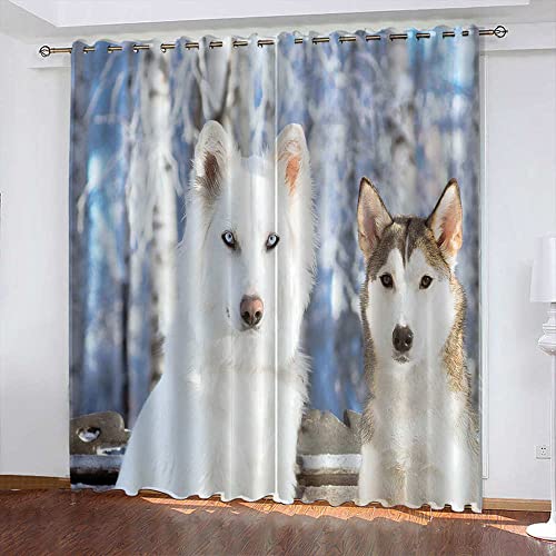 LWXBJX Opacas Cortinas Dormitorio - Lobo Perro Animal - Impresión 3D Aislantes de Frío y Calor 90% Opacas Cortinas - 200 x 160 cm - Salon Cocina Habitacion Niño Moderna Decorativa