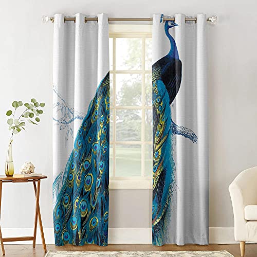 LWXBJX Opacas Cortinas Dormitorio - Pavo Real Azul Dibujos Animados - Impresión 3D Aislantes de Frío y Calor 90% Opacas Cortinas - 264 x 240 cm - Salon Cocina Habitacion Niño Moderna Decorativa