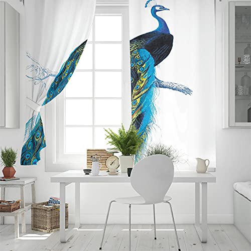 LWXBJX Opacas Cortinas Dormitorio - Pavo Real Azul Dibujos Animados - Impresión 3D Aislantes de Frío y Calor 90% Opacas Cortinas - 264 x 240 cm - Salon Cocina Habitacion Niño Moderna Decorativa