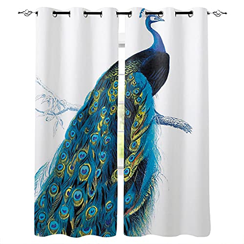 LWXBJX Opacas Cortinas Dormitorio - Pavo Real Azul Dibujos Animados - Impresión 3D Aislantes de Frío y Calor 90% Opacas Cortinas - 264 x 240 cm - Salon Cocina Habitacion Niño Moderna Decorativa