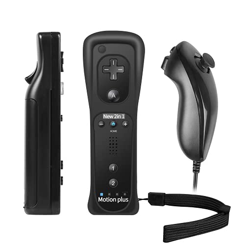 Mando para Nintendo Wii, PowerLead Motion Plus Mando a Distancia para Wii y Wii U, Remoto Motion Plus Controller para Wii y Wii U Controlador de Juego con Funda de Silicona y Muñequera (negro)