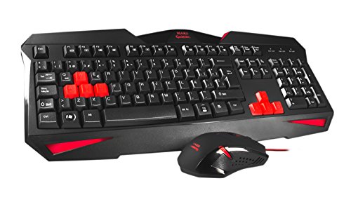 MARSGAMING MCP1 - Pack de teclado y ratón gaming (2800 DPI, capacidad anti-ghosting, iluminación LED roja, ambidiestro, USB ), negro y rojo