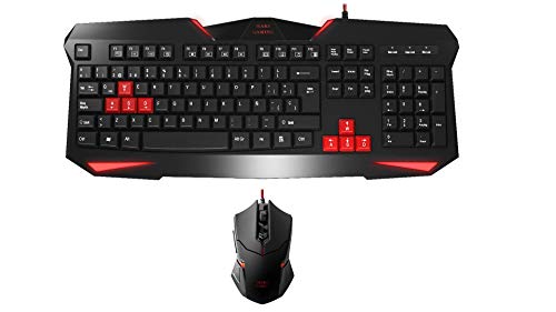 MARSGAMING MCP1 - Pack de teclado y ratón gaming (2800 DPI, capacidad anti-ghosting, iluminación LED roja, ambidiestro, USB ), negro y rojo