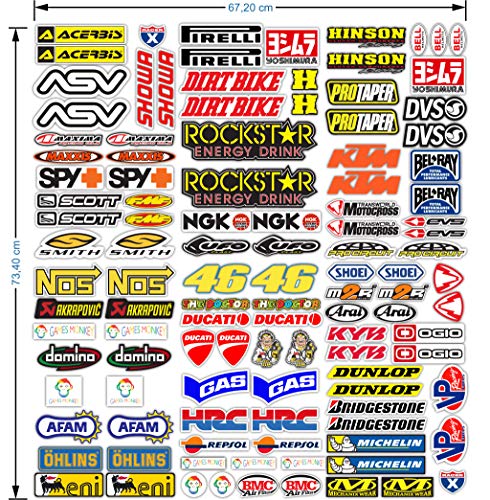 MAS DI VITALE MARIA ditta individuale Pegatinas Moto Patrocinadores 113 Pcs Sticker Gráficos motocrós MTB Ordenador Vespa Kit Modelo Vinyl Brillo Paquete de Marcas Famosas (73x67 cm)