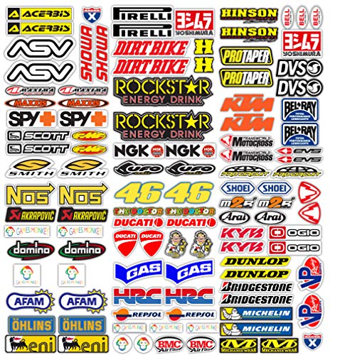 MAS DI VITALE MARIA ditta individuale Pegatinas Moto Patrocinadores 113 Pcs Sticker Gráficos motocrós MTB Ordenador Vespa Kit Modelo Vinyl Brillo Paquete de Marcas Famosas (73x67 cm)