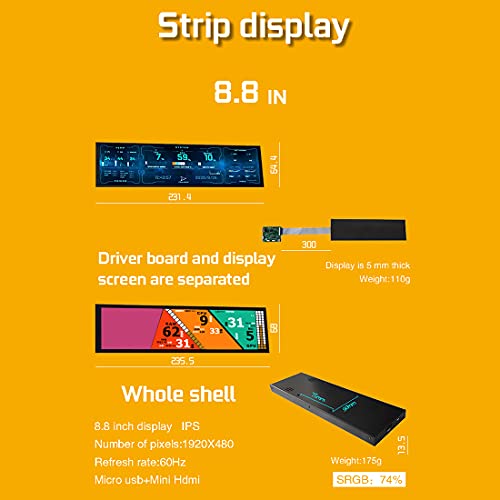 Morton3654Mam Aida64 - Monitor de temperatura para CPU (8,8 pulgadas, 1920 x 480, IPS, LCD, pantalla para monitor, GPU, ordenador, carcasa de sub, pantalla secundaria, PC, kit de construcción)