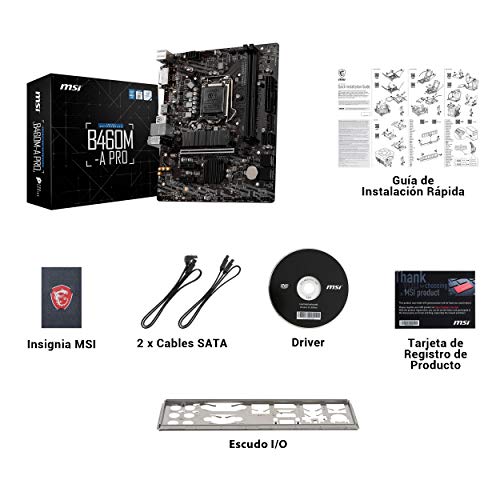 MSI - B460M-A PRO - Placa Base Pro Series (10th Gen Intel Core, LGA 1200 Socket, DDR4, USB 3.2 Gen 1, Gigabit LAN, DVI-D/HDMI)