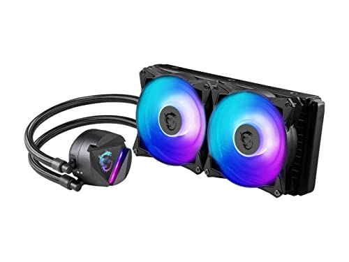 MSI MAG CORELIQUID 240R - Enfriador líquido de CPU RGB AIO - Diseño de tapa giratoria - Radiador de 240 mm - Ventiladores duales RGB PWM de 120 mm.