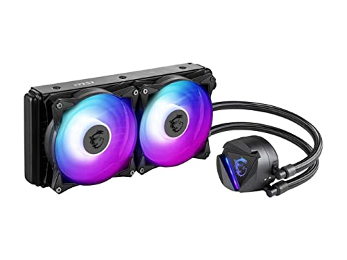 MSI MAG CORELIQUID 240R - Enfriador líquido de CPU RGB AIO - Diseño de tapa giratoria - Radiador de 240 mm - Ventiladores duales RGB PWM de 120 mm.