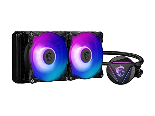 MSI MAG CORELIQUID 240R - Enfriador líquido de CPU RGB AIO - Diseño de tapa giratoria - Radiador de 240 mm - Ventiladores duales RGB PWM de 120 mm.