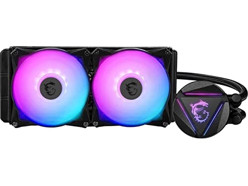 MSI MAG CORELIQUID 240R - Enfriador líquido de CPU RGB AIO - Diseño de tapa giratoria - Radiador de 240 mm - Ventiladores duales RGB PWM de 120 mm.