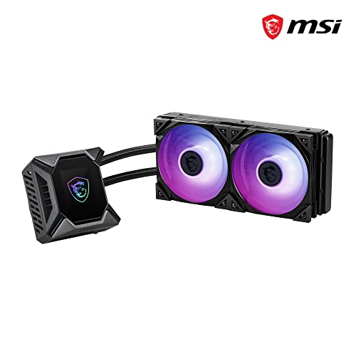 MSI MPG CORELIQUID K240 - Refrigeración Líquida AIO CPU, Radiador de 240, TORX FAN 3.0 en la Bomba de 60mm, Pantalla LCD 2.4", 2 x 120mm Ventiladores ARGB, Amplia compatibilidad Intel/AMD