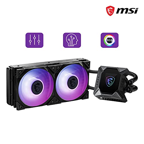 MSI MPG CORELIQUID K240 - Refrigeración Líquida AIO CPU, Radiador de 240, TORX FAN 3.0 en la Bomba de 60mm, Pantalla LCD 2.4", 2 x 120mm Ventiladores ARGB, Amplia compatibilidad Intel/AMD