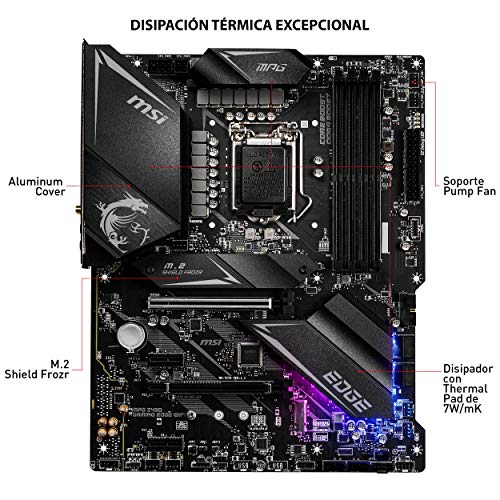 MSI - MPG Z490 Gaming Edge Wifi - Placa Base Performance Gaming (10th Gen Intel Core, LGA 1200 Socket, DDR4, CF, Doble M.2 Ranura, USB 3.2 Gen 2x2, Wi-Fi 6, DP/HDMI, Mystic Light RGB)