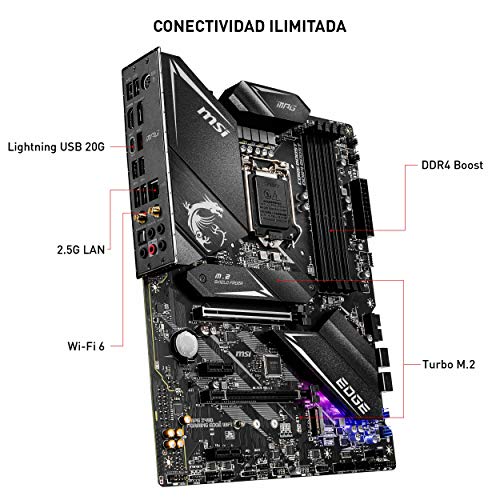 MSI - MPG Z490 Gaming Edge Wifi - Placa Base Performance Gaming (10th Gen Intel Core, LGA 1200 Socket, DDR4, CF, Doble M.2 Ranura, USB 3.2 Gen 2x2, Wi-Fi 6, DP/HDMI, Mystic Light RGB)