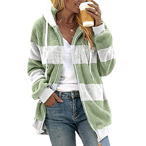 Mujer Abrigo de Forro Polar de Invierno Outwear Hoodie Manga Larga Suéter con Capucha y Cremallera Suéter de Las Señoras Del Abrigos Sherpa Esponjosa Suéter Sudadera Informal Con Cremallera Bolsillos