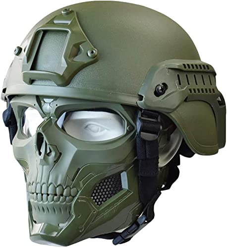 NC PJ Tactical Fast Casco Y Máscara Ajustable De Airsoft Máscara Facial Completa De Calavera Adecuada para Airsoft Paintball, Halloween, Juegos De rol, Fiestas De Disfraces Y Accesorios De Películas