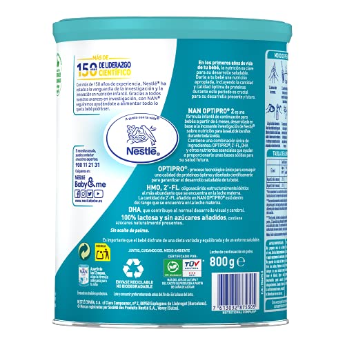 Nestlé Nan Optipro 2 Leche de Continuación en Polvo Fórmula, 6 Meses +, 800g