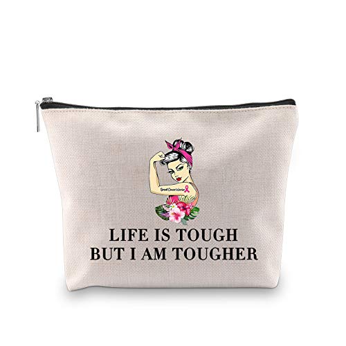 Novelty Life Is Tough But I Am Tougher - Bolsa de maquillaje inspiradora para mujeres hermana e hija (I AM TOUGHER EU)