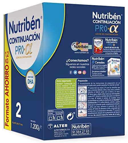 Nutribén Continuación ProAlfa 2 Leche en Polvo de Continuación para Bebés, de 6 a 12 meses, 1200g