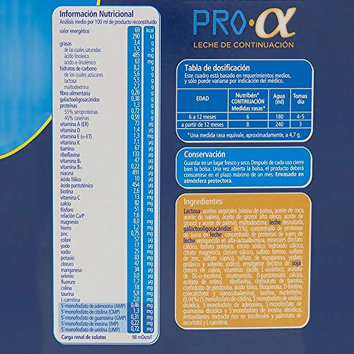 Nutribén Continuación ProAlfa 2 Leche en Polvo de Continuación para Bebés, de 6 a 12 meses, 1200g