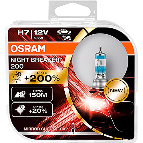 OSRAM NIGHT BREAKER 200, H7 + 200% más luz, lámpara de faro halógena, 64210NB200-HCB, 12V, Duo box (2 lámparas)