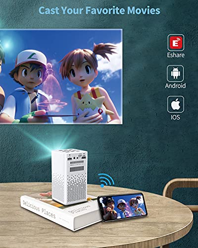 OTHA Mini Proyector Portatil WiFi Bluetooth, Proyectores Cine en Casa Android 9.0, DLP Proyector 150ANSI Lumens, Proyector Mini Compatible con Smartphone / PS4 / Firestick, Batería Incorporada