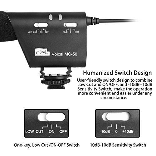 Pixel MC-50 Micrófono de cámara Grabación Micrófono Escopeta Mic Videocámara Micrófono para DSLR Canon Nikon Panasonic Videocámara (Se Necesita Interfaz 3.5mm)