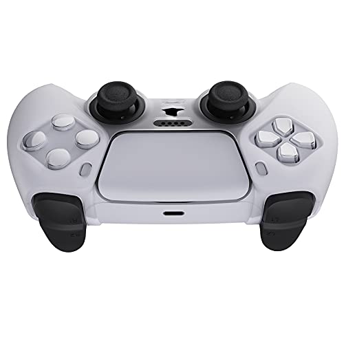 PlayVital Funda de Silicona para Playstation 5 Mando Protector Antideslizante Carcasa de Goma Tacto Suave para PS5 Control con Transparente Tapas de Joysticks para PS5(Pure Series-Blanco Claro)