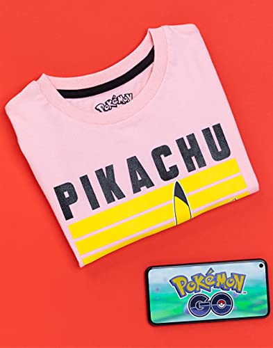 Pokemon Camiseta Chicas niños Pikachu Personaje Juego de Manga Corta Rosa Top 11-12 años