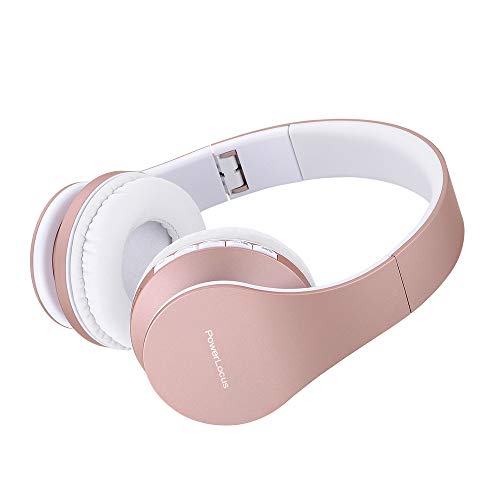 PowerLocus P1 – Auriculares Bluetooth inalambricos de Diadema Cascos Plegables, Casco Bluetooth con Sonido Estéreo con Conexión a Bluetooth Inalámbrico y Audio Cable para Movil, PC, Tablet - Oro Rosa