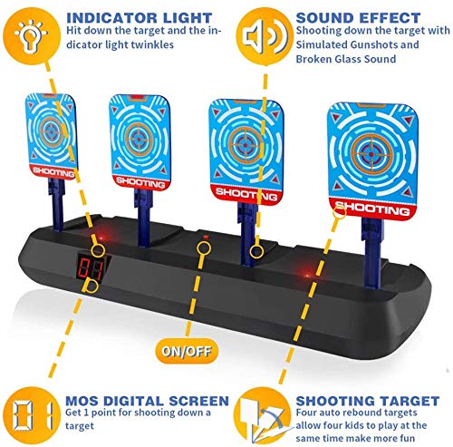 QiyuanLS Nerf Target - Diana electrónica para pistolas Nerf – Auto Reset Nerf Target Practice Digital Scoring Boys Toys con 40 piezas de dardos y 2 correas de muñeca